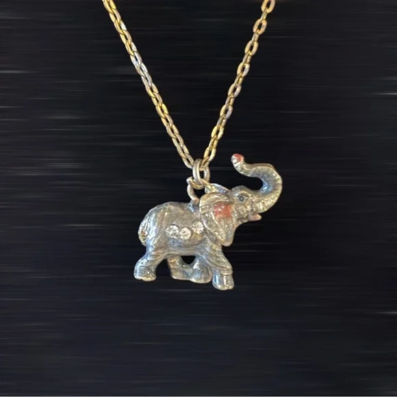 pewter elephant necklace pendant with gemstone eyes in motion - Picture 1 of 4
